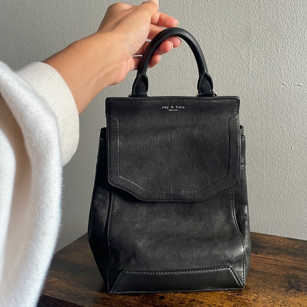 Rag & bone Small Pilot Backpack Black Italian lamb leather 2way handbag